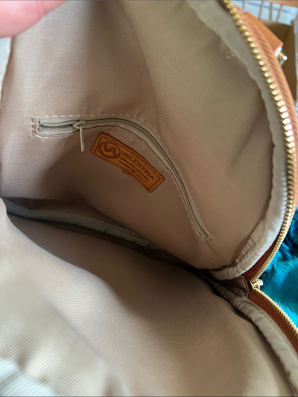 Valentina Taupe Leather Women’s Backpack with Tan Trim NWT - Picture 8 of 11